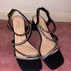 TOP Moda Black and Silver Strappy Heels